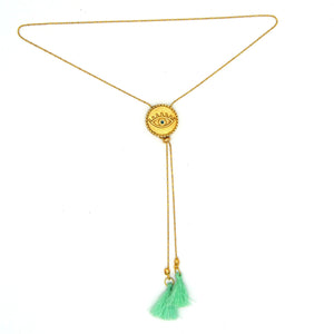 Collana saliscendi occhio di horus con nappine