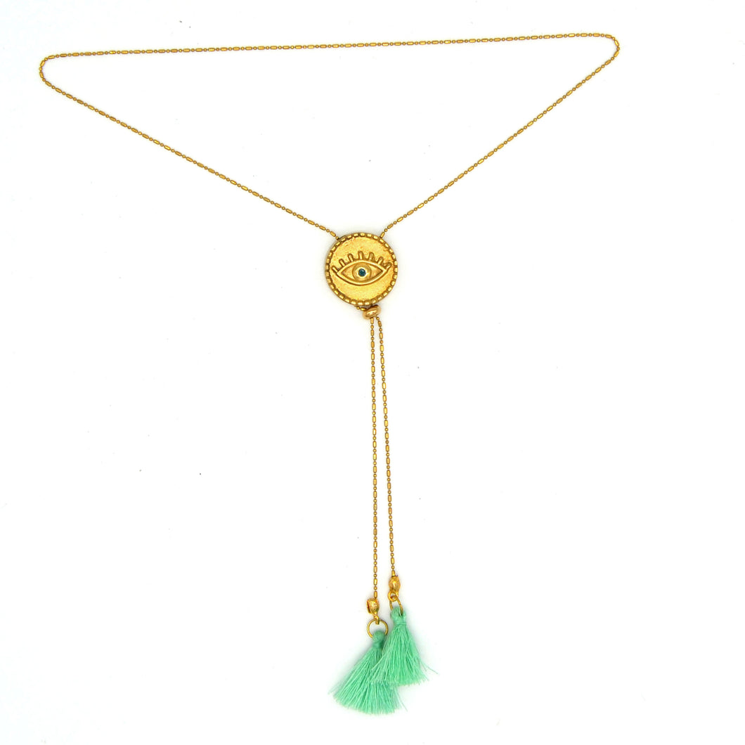 Collana saliscendi occhio di horus con nappine